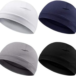 Syhood 4 Pieces Men Skull Caps Soft Cotton Beanie Sleep Hats Stretchy Helmet Liner Multifunctional Headwear for Men Women